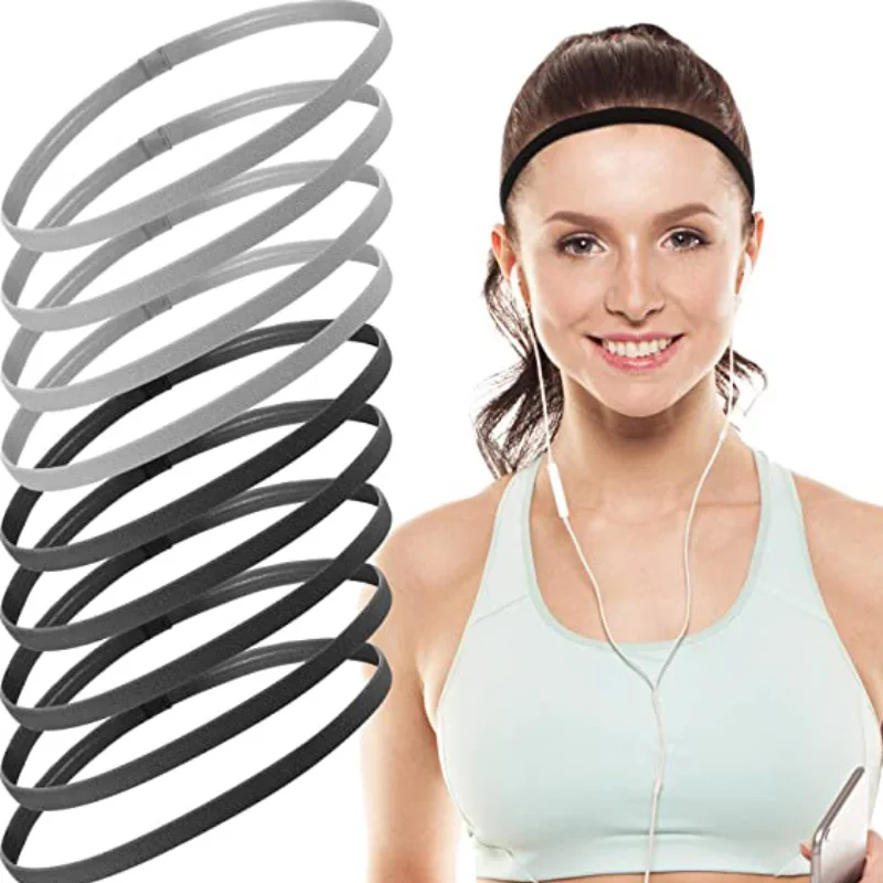 

9 Pieces Thick Non-Slip Elastic Sport Headbands, Elastic Silicone Grip Exercise Hair and Sweatbands for Yoga