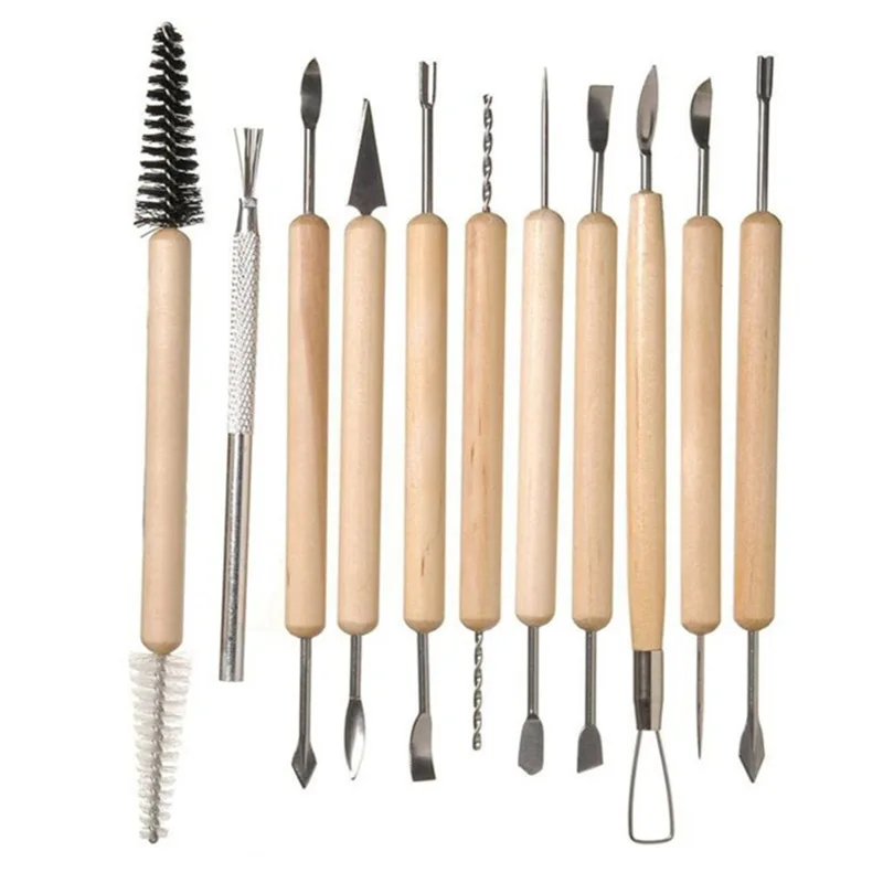 Krachtige 11pcs Clay Sculpting Kit Polymer Shapers Clay Modeling Carved Tool Sculpt Smoothing Wax Carving Pottery Ceramic Tools clay sculpting tools set carving tool hand cutter knife smoothing polymer shapers modeling carved tool wood handle