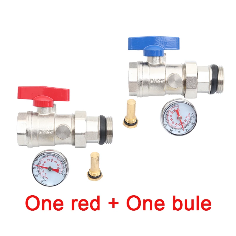 Water Adapter Ball Valve One Set / DN25 Brass Ball Valve with Thermometer 0~100 For Manifold Underfloor Heating System