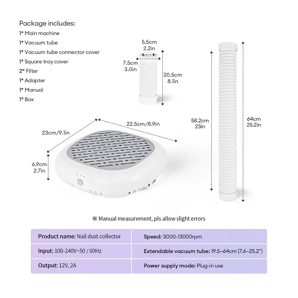Brushless Nail Dust Collector 130W Strong Suction Vacuum Cleaner With Tube Elbow Manicure Fan Nail Dust Absorber For Nails Art
