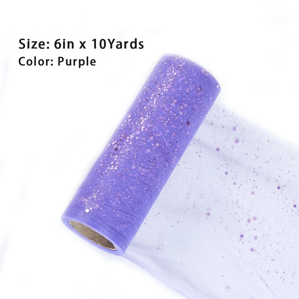 Glitter Tulle Fabric Roll 6 Inch 10 Yards Sequin Sparkling Ribbon Spool Netting for Wedding Tutu Skirt Gift Wrapping Party Decor