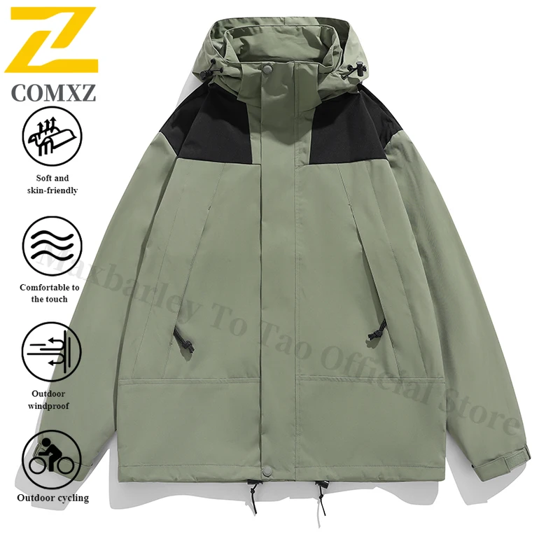 EIAO Spring Autumn Mens Detachable Hood Waterproof Windbreaker Jacket Outdoor Hiking Coat Camping Fishing Lightweight Breathable