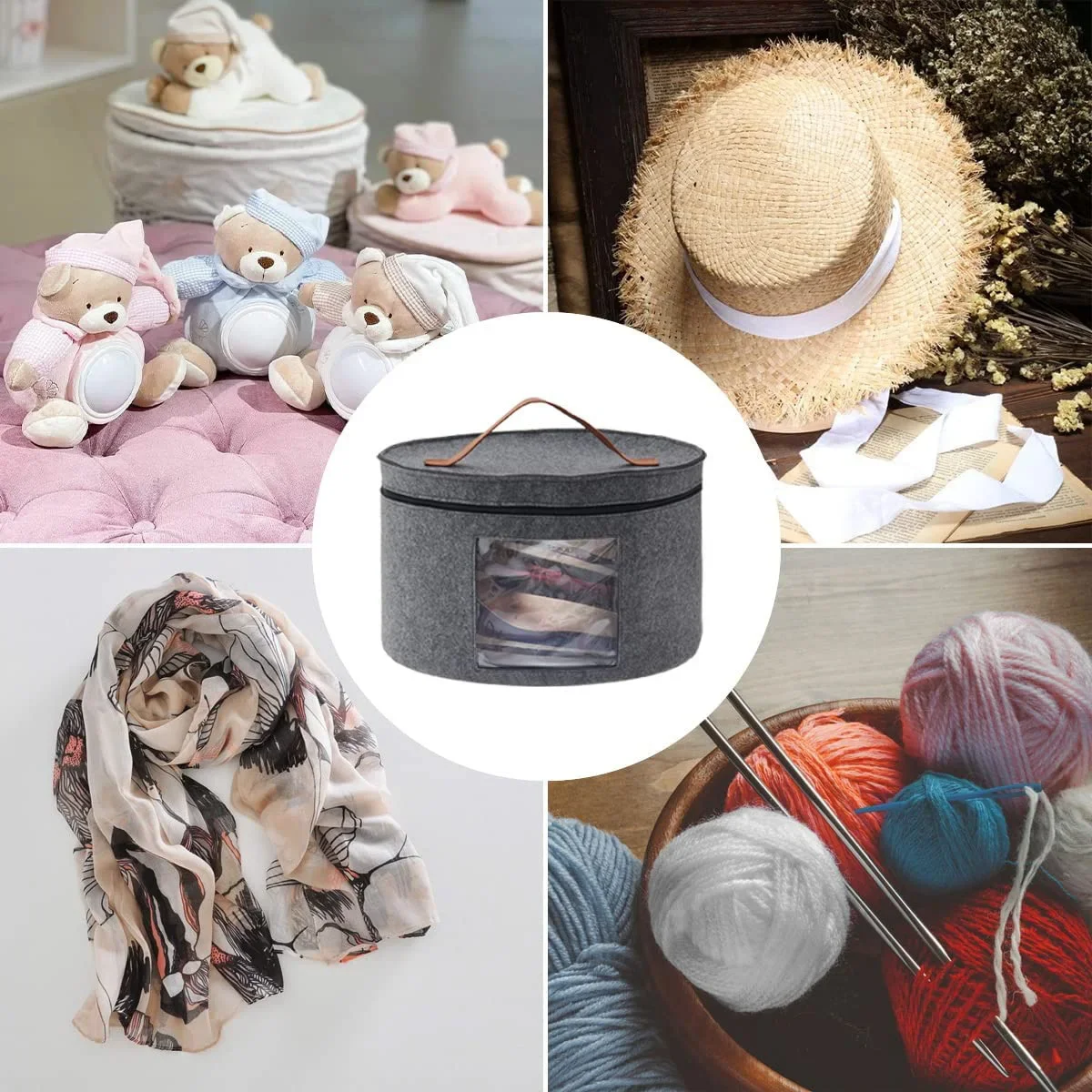 perfk Boîte à Chapeaux, boîte de Rangement pour Chapeaux, Portable, Pliable, empilable, Organisateur de Chapeaux à Bord Rond, Seau Organisateur en Feutre