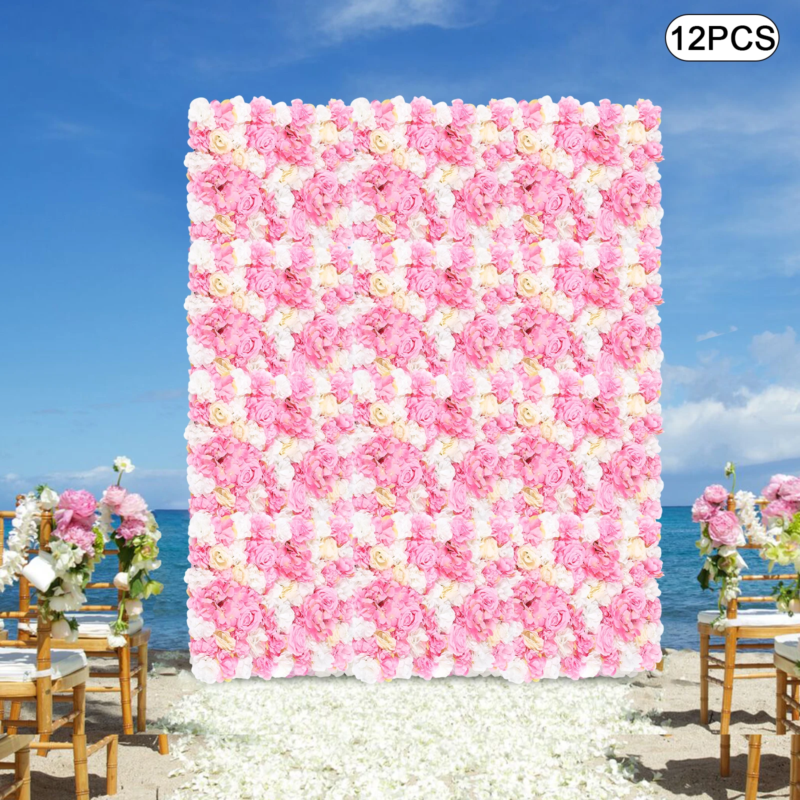 12 Stück künstliche Blumen-Wandpaneele, künstlicher Blumenhintergrund aus Seide mit realistischen Pfingstrosen und Blättern für Hochzeit, Party, Fotokabine Dezember – Detail 1