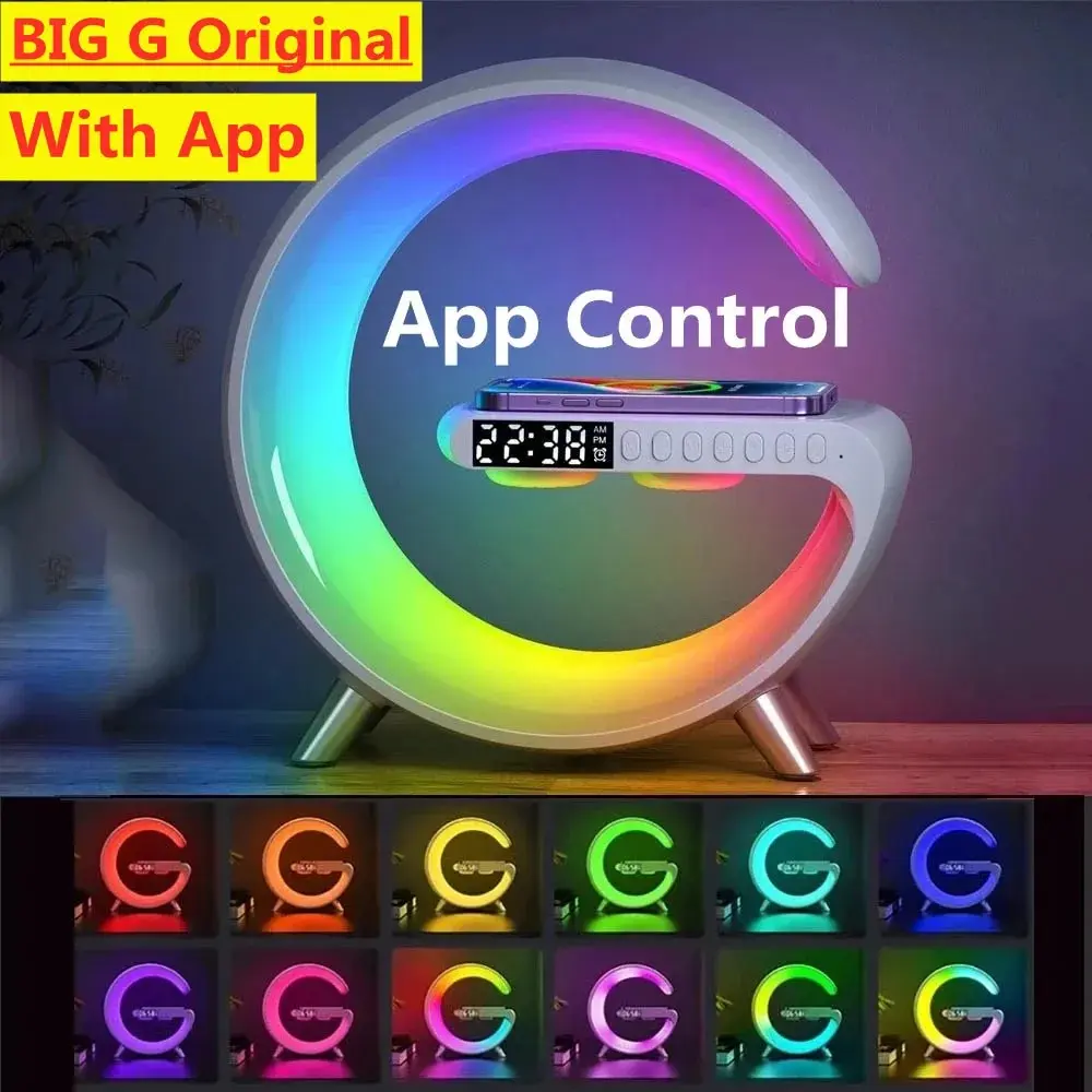 Multifuncional cargador inalámbrico soporte despertador altavoz APP RGB luz estación de carga rápida para iPhone X 11 12 13 14 Samsung