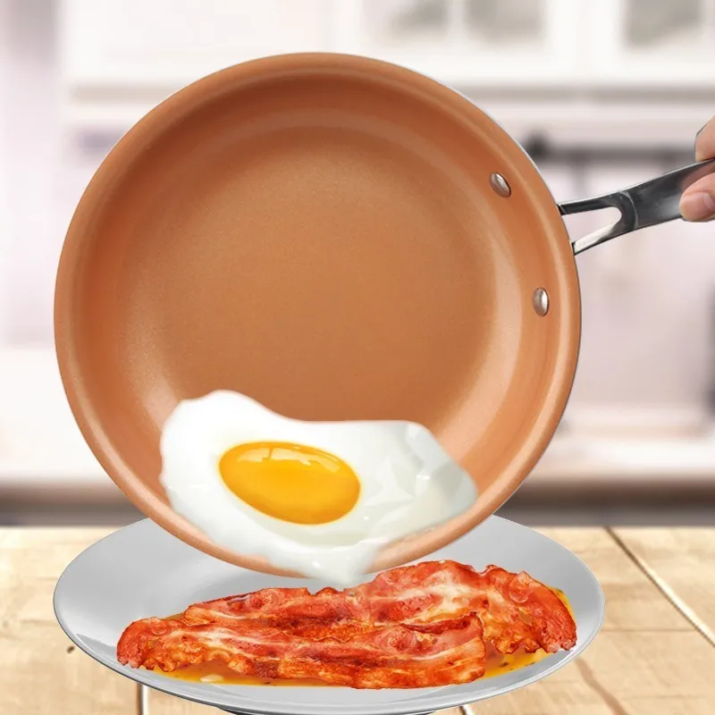 Nonstick Pan Copper Red Pan Ceramic Induction Frying Pan Pan Safety 8 10 12  Inch Kitchen Accessories - AliExpress