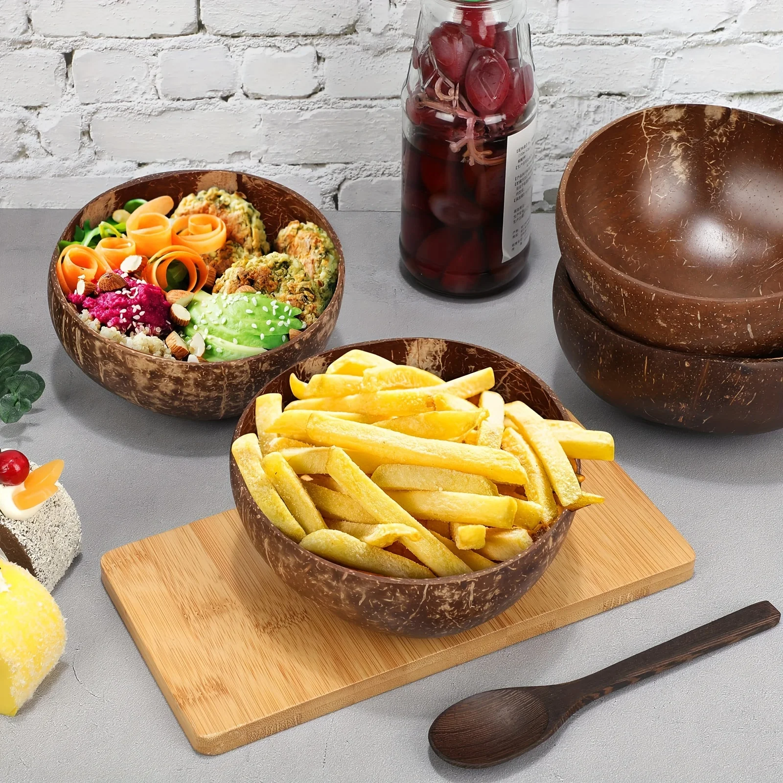 Coconut Shell Bowls Polished Wooden Bowls Natural Smoothie Acai Salad for Vegan Gifts Kitchen Decorcc