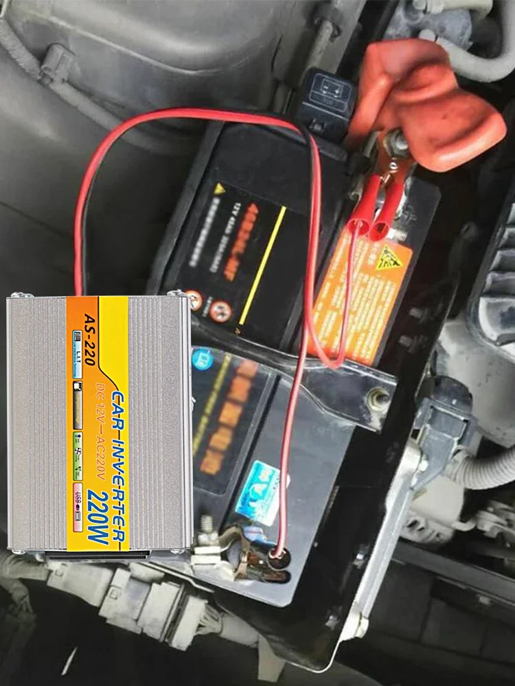 Solar Inverter 220W Power Inverter Car Mounted USB Voltage Transformer Portable DC 12V To AC 220V Conversion USB Battery Clip