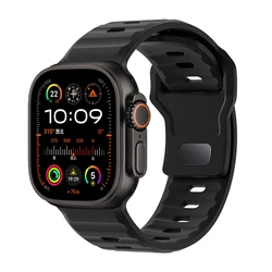 Sport Silicone Strap with Stainless Steel Clasp for 44 45 46 49mm (Black)