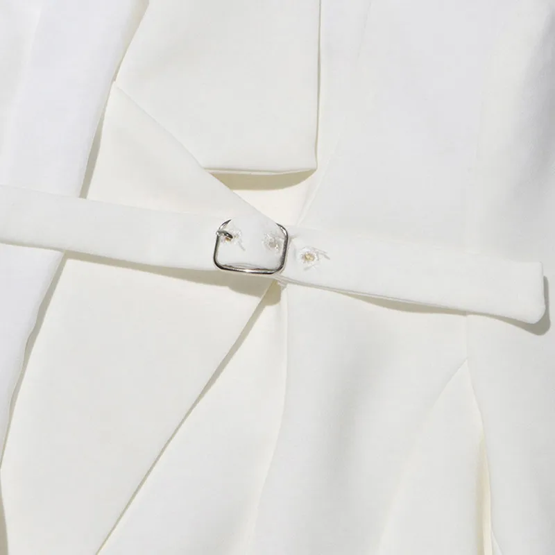 KBQ Patchwork Belt Chic Blazer For Women Notched Collar Long Sleeve Spliced Pocket Casual Minimalist Blazers Female Fashion New