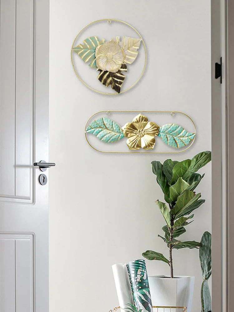 Nordic Flower Wall Decor Ornament Iron Light Luxury Round Colorful Leaf Wall Han