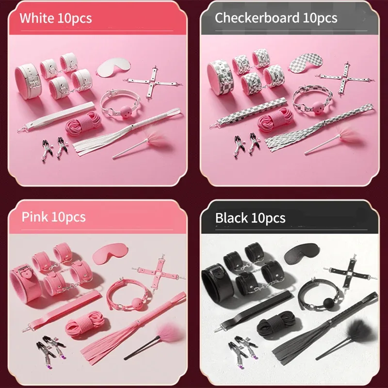 Exotische Bettsets, exotisches Spielzeug, Spiele für Erwachsene, Lederhandschellen, Peitsche, Knebel, Nippelklemmen, Produkte für Frauen_voghion.com