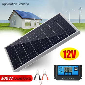 300W 12V Solar Panel Kit Complete Polycrystalline USB Power Portable Outdoor Rechargeable Solar Cell Solar Generator for Home 1