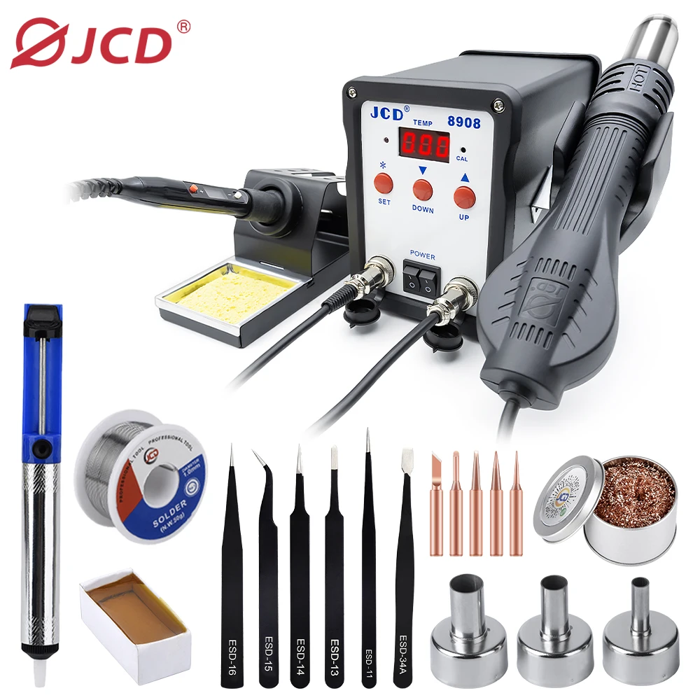 JCD 8908 Soldering Station 2 IN 1 Welding Repair machine 750W soldering iron with hot air gun SMD BGA Rework LCD Digital station