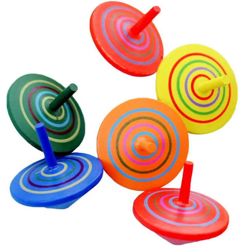 3PCS Handmade Painted Wood Spinning Tops Large Size 6CM Gyroscope Toys for Kids Boys Girls Educational Gifts Classroom Rewards - 3