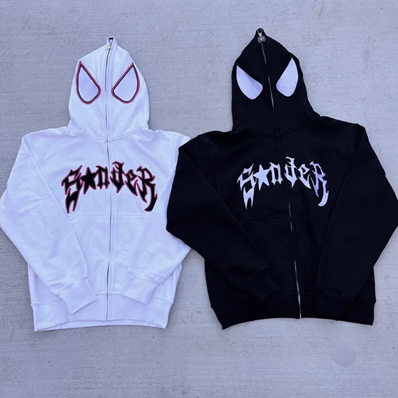 Y2k Spider Hoodies Women Men Hip Hop Zip Up Long Sleeve Jacket Graphic Punk Coats Harajuku Casual Loose Hooded Shirt Sweatshirt