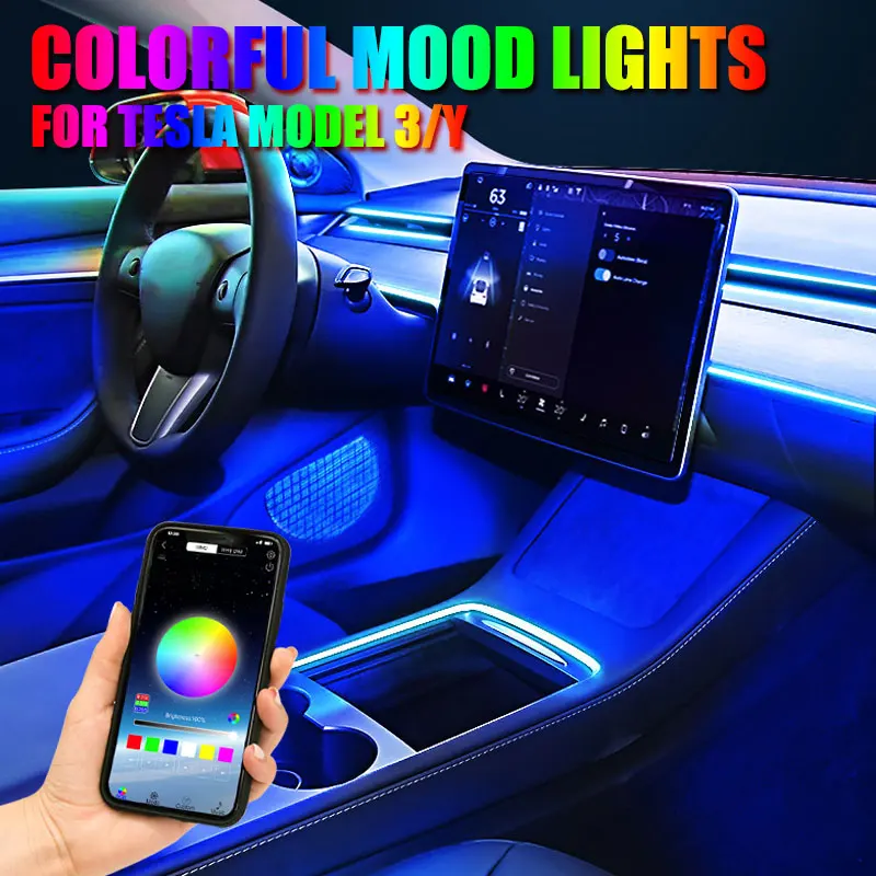 ForTeslaModel3YCarNeonLightsAmbientLightAutoLEDStripLights