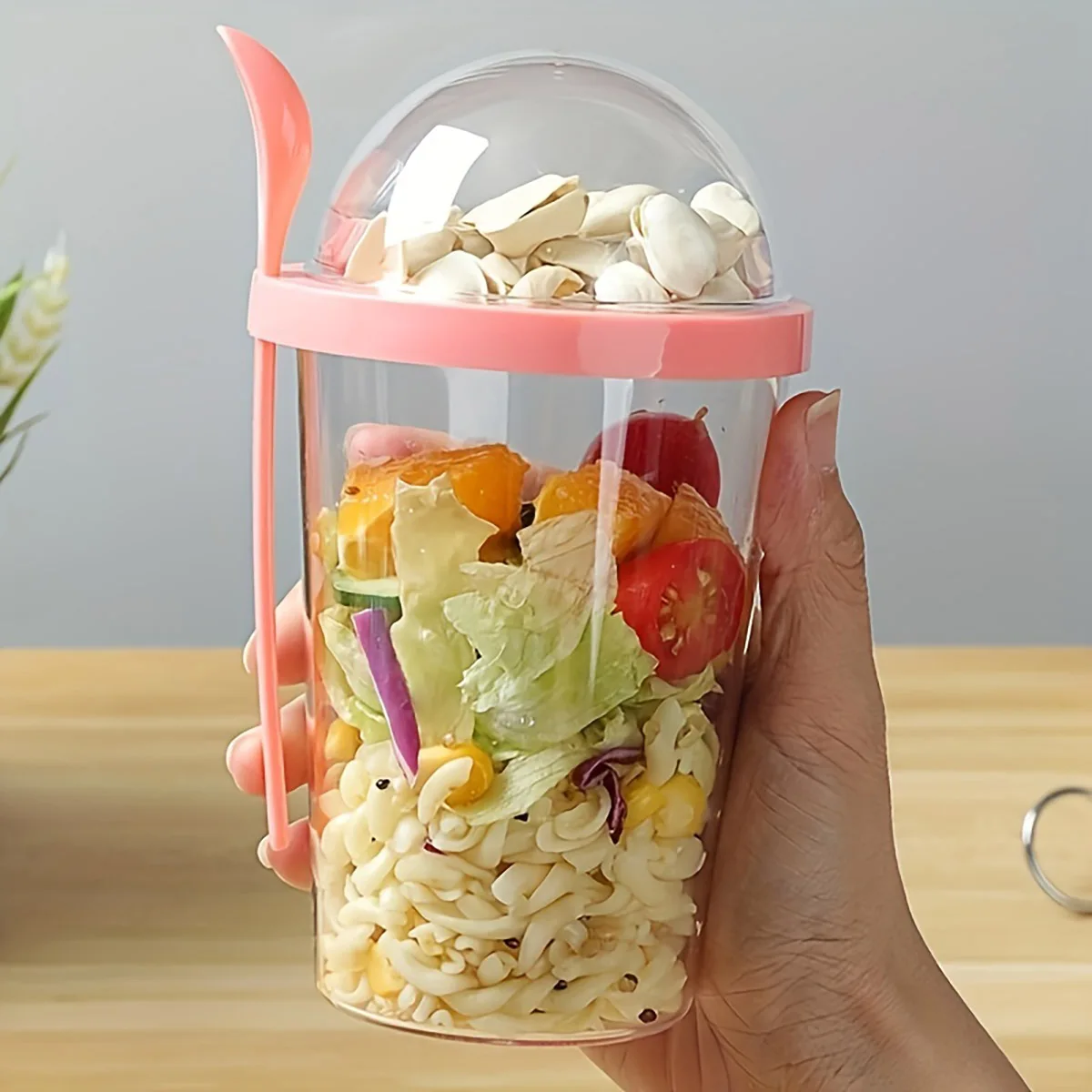 Dry Wet Separation Salad Cup Plastic Healthy Salad Container With Spoon Cup With Lid Portable For Outdoor