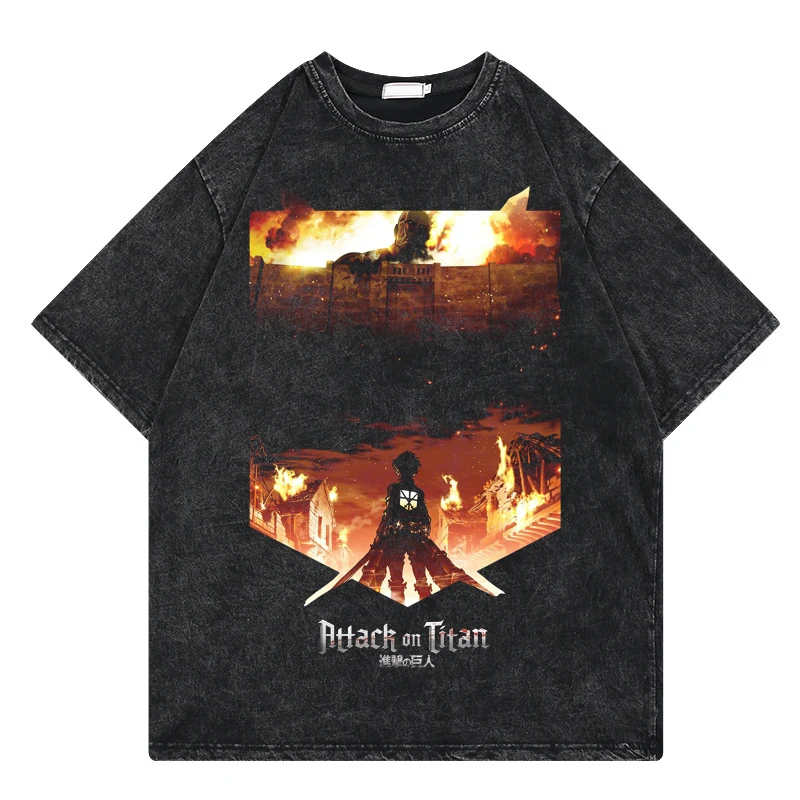 

Attack on Titan Summer printing T-shirts Japanese Anime T Shirt Men Washed Graphic Tees Harajuku Cartoon Unisex T-Shirt