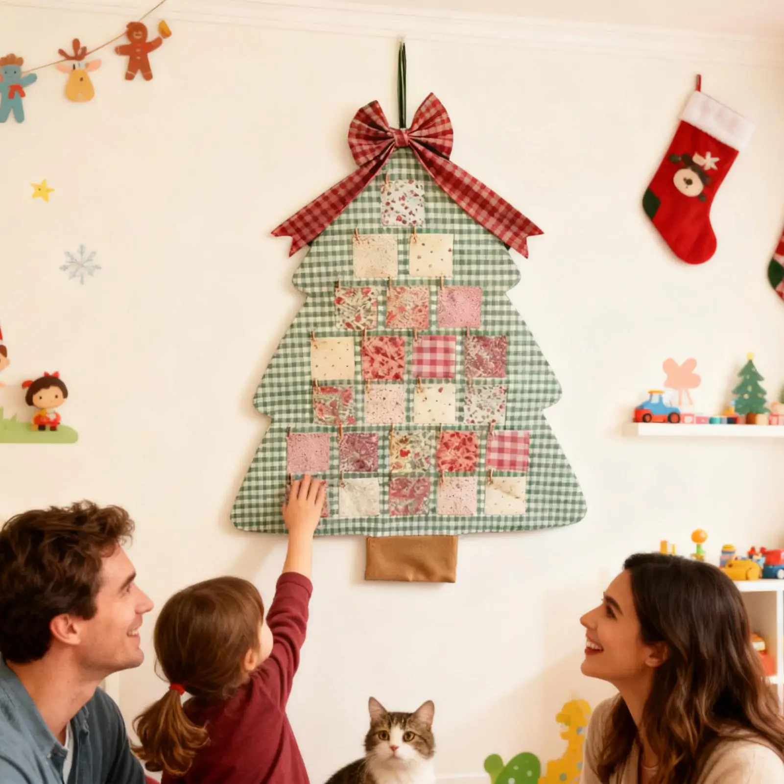 Christmas Calendar Christmas Tree 24-Days Home Decor Handmade Countdown With 24 Pockets For Living Room Hallway Bedroom Office