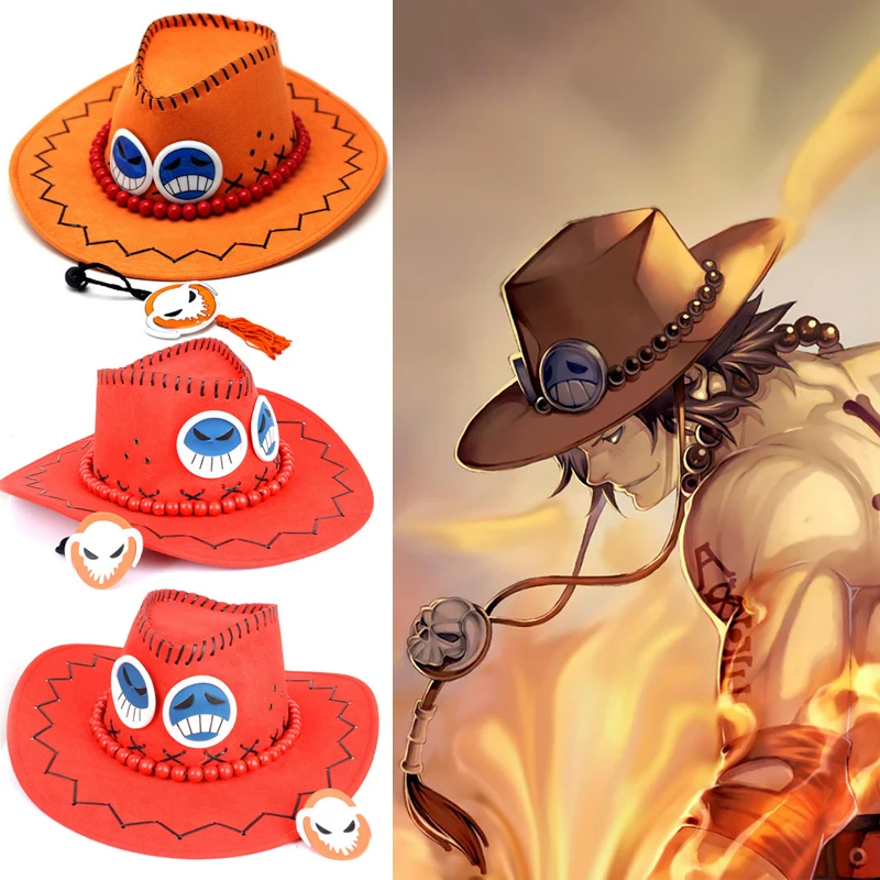 Ousyaah Cosplay One Piece Ace Hat Anime Peripheral Hat Suede Cowboy Hat :  : Toys & Games