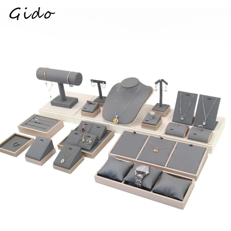 Jewelry Rack Pu Leather Cover Counter Jewelry Display Props Set Jewelry ...