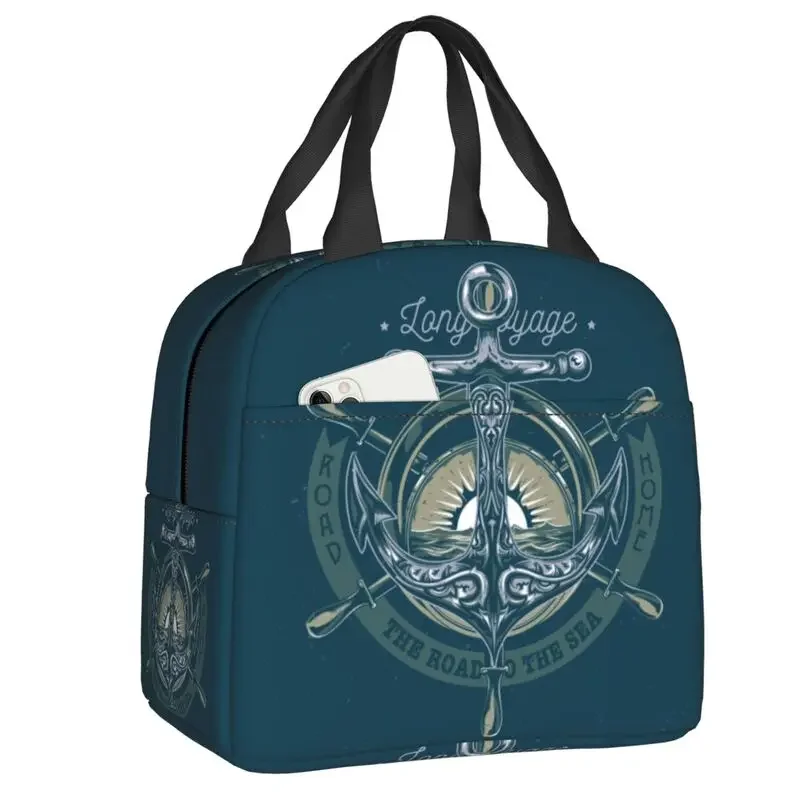 

Retro Vintage Nautical Anchor Insulated Lunch Bag for School Office Sailor Portable Thermal Cooler Bento Box Women Kids