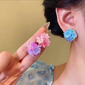 925 Silver Needle Korean Colorful Flower Earrings For Women Jewelry 2025 Trending Summer Dopamine Color Earrings Vacation Style