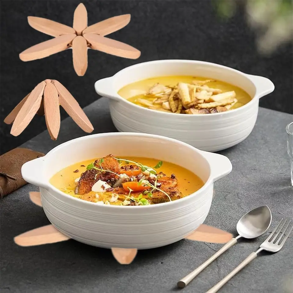 Sottopentola In Legno A Forma Di Albero – Set Da 4 Sottopentola + 1 Sottobicchiere, Regalo Ecologico Per Cucina