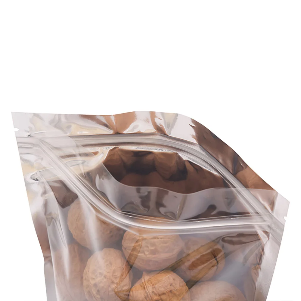 100pcs Stand Up Silvery Aluminum Foil Zipper Reseal Bags One Side Transparent Self Standing Aluminizing Pouch Food Grade Pack aluminum foil bags