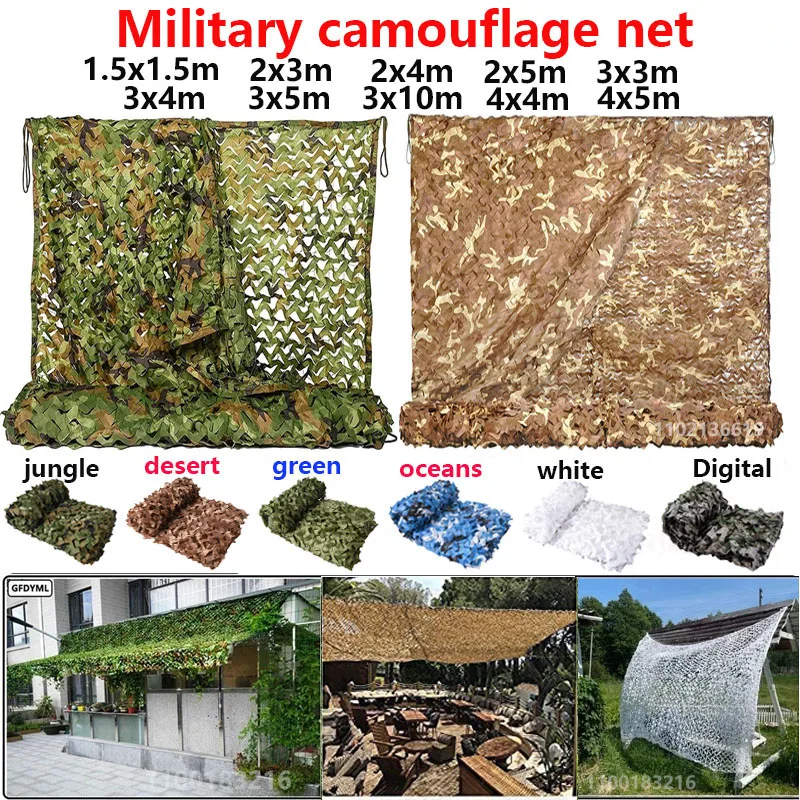 Militare Camouflage Net Pavilion Camouflage Net Shade Net Decorazione Del Giardino Net Green Jungle White Desert Color 2X 5M/3X 4M/4 X5M
