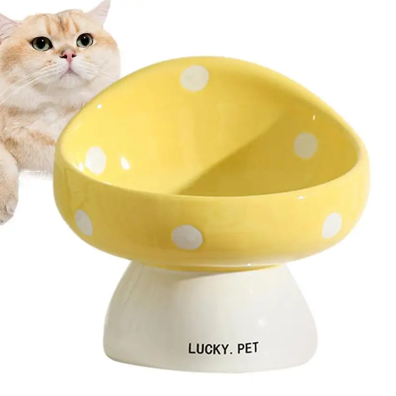 

Cat Elevated Food Bowl 200ml Cute Mushroom Ceramic Raised Pet Food Bowls Anti-vomiting Cat Food Dish Whisker Friendly Shallow