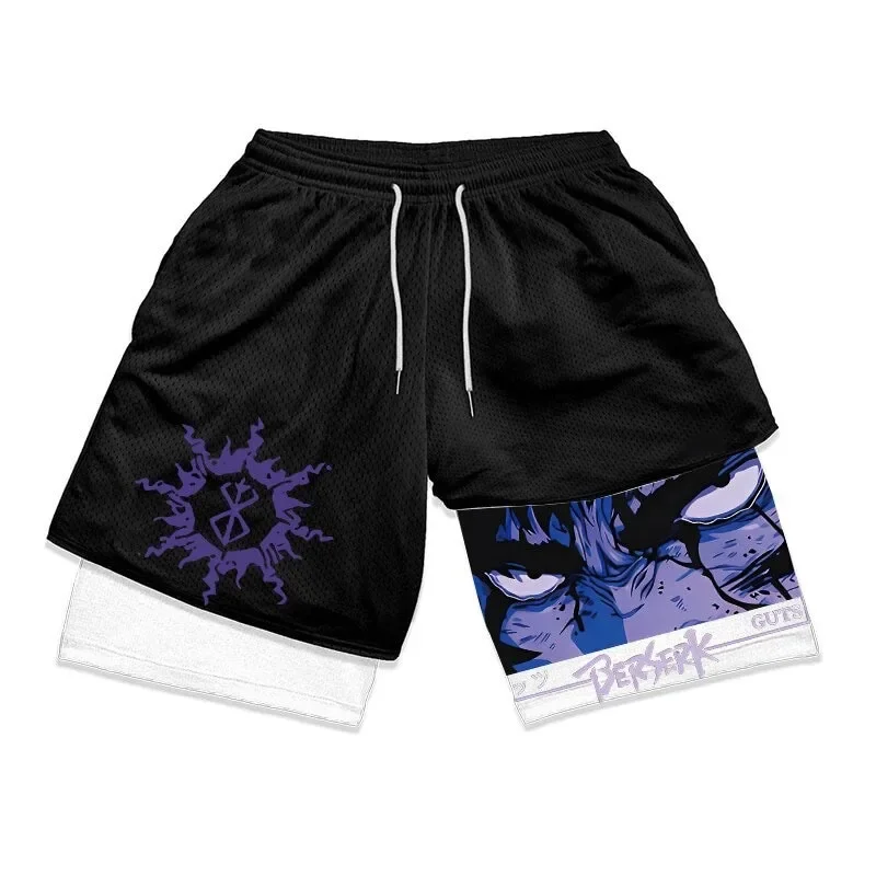 Y2K Summer Men Streetwear Anime Berserk Oversize Active Athletic Gym Short Pants Training Fitness Workout Track Shorts Clothes 5
