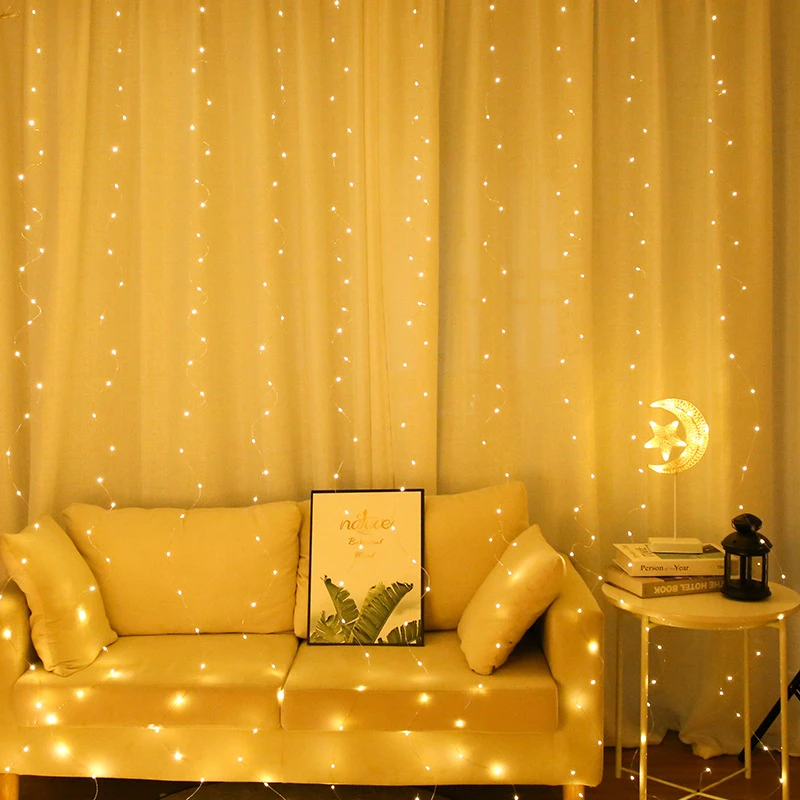 Guirnalda de cortina LED de 3 m para ventana, cadena de luces USB, adorno de hadas, control remoto, decoraciones navideñas de Año Nuevo para la habitación del hogar