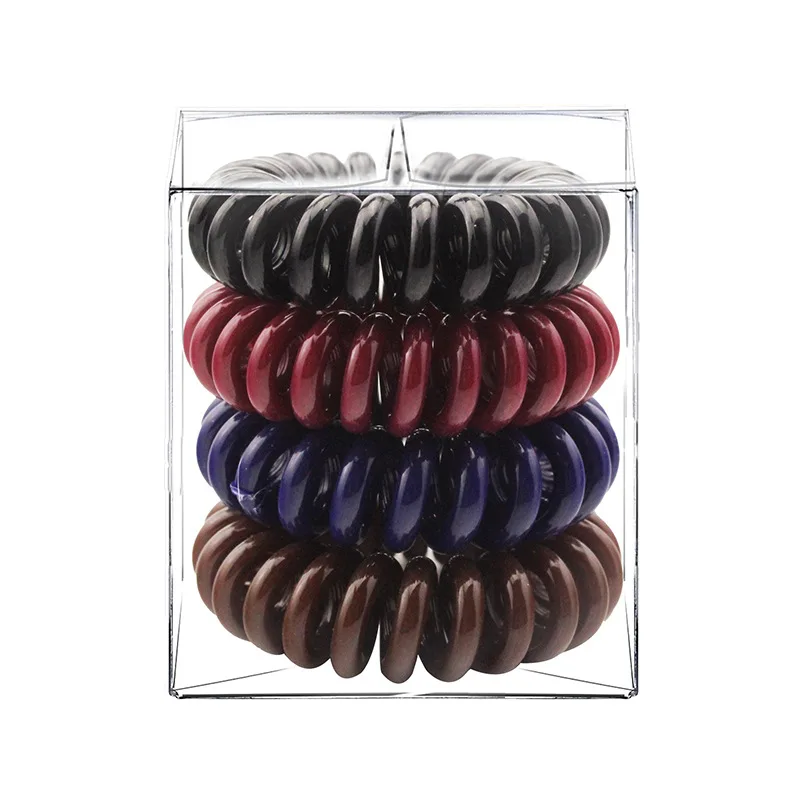 4 Pcs/Box Telephone Wire Elastic Hair Rubber Bands Transparent Spiral Hair Ties Rings Gum for Women Girls Hair Accessories silver hair clips Hair Accessories