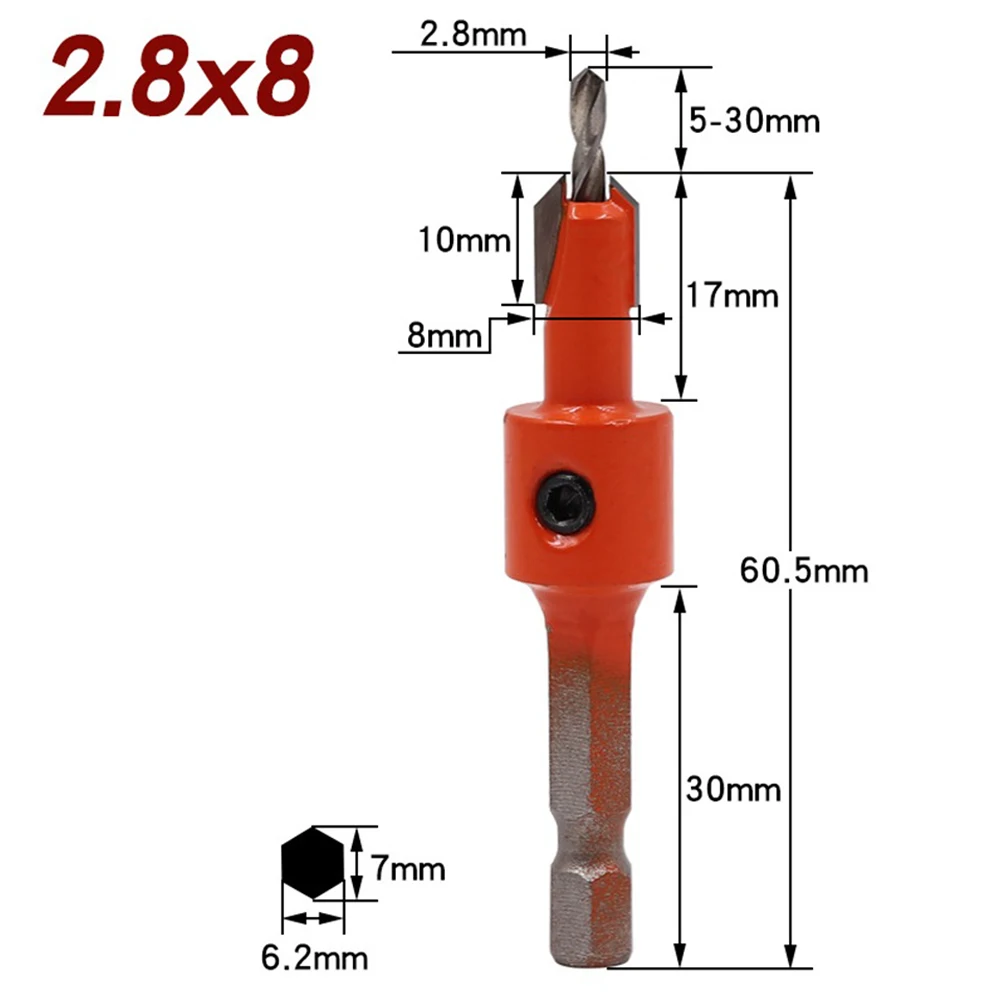 6 Sizes Countersink Drill Bit Set Carpentry Tools Countersunk Counter Sink Bit For Woodworking Hex Shank Wood Counterbore Drill