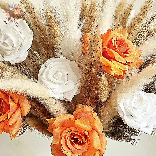 71Pcs Artificial Flower Arrangement Mix Real Rose Dried Pampas Grass
