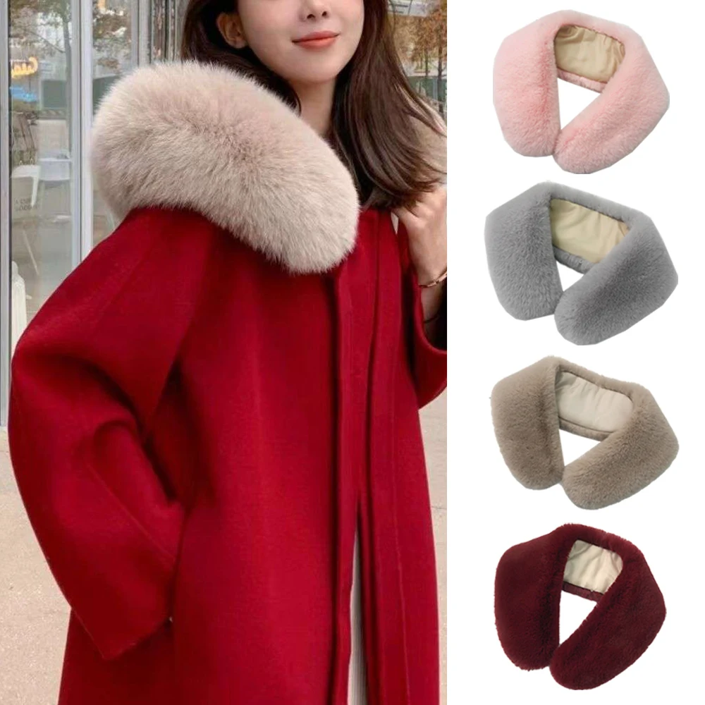 

Women Faux Fur Collar Shawl Fur Decor Fake Fur Collar Scarves Winter Coat Hood Coat Accessories Versatile Straight Collar Winter