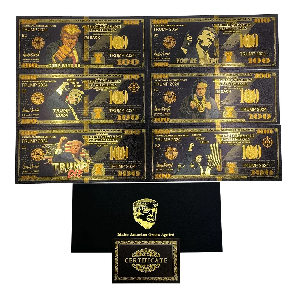 Cool Trump Black Goden Banknotes 2024 Fight Card Make America Great Donald Trump 100 US Dollar 24K Gold Banknote