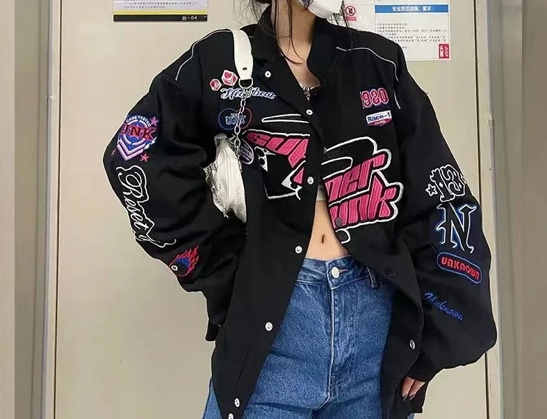 Y2K Racing Style Jacket 2022 Hot Uomo E Donna Cappotto Stampato Vintage Casual Colorblock Manica Lunga Varsity Clouths Primavera Autunno