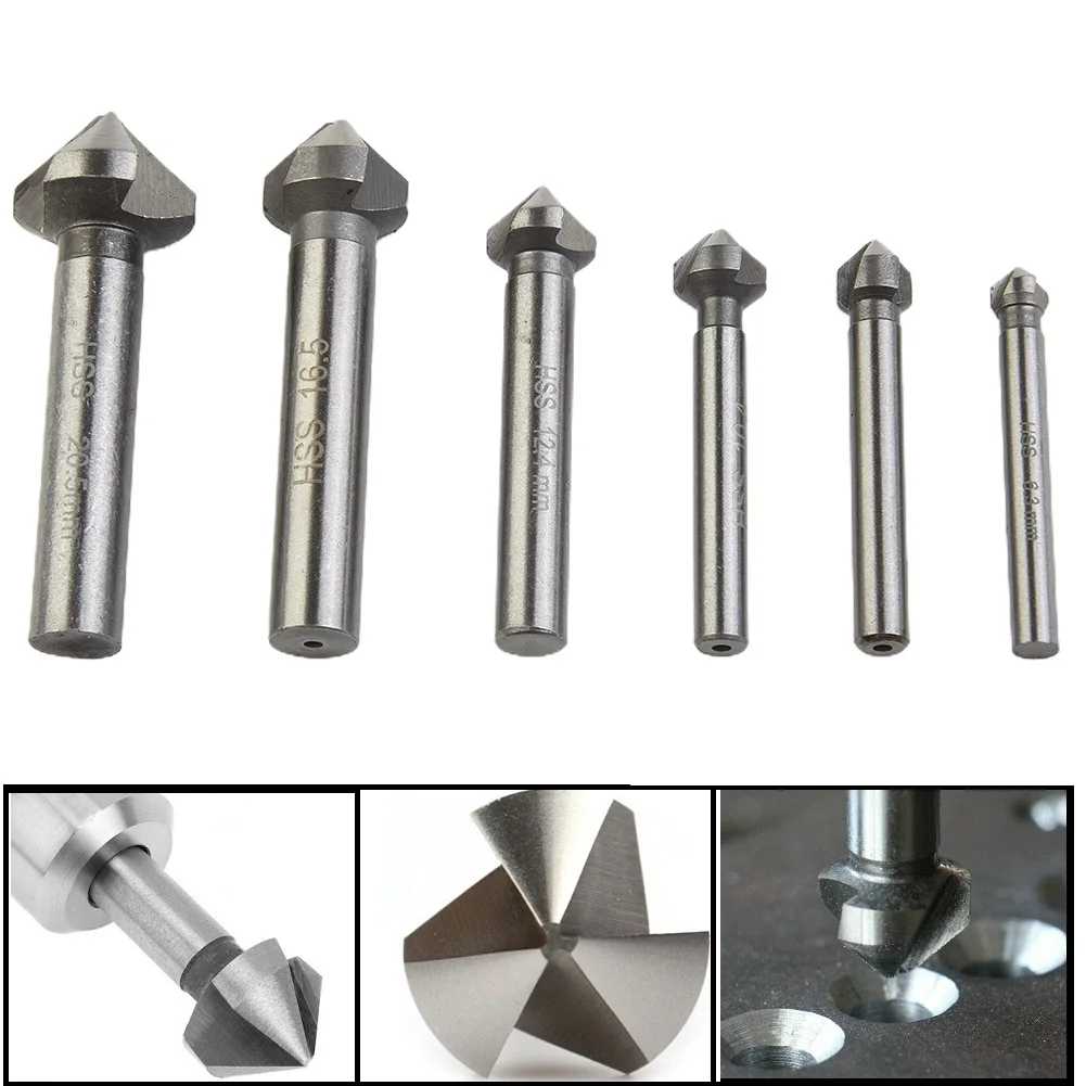 

3 Flute Countersink Drill Bit 90Degree Chamfering Tools Chamfer Cutter 6.3-20.5mm HSS Reaming Chamfering Cutter Tool