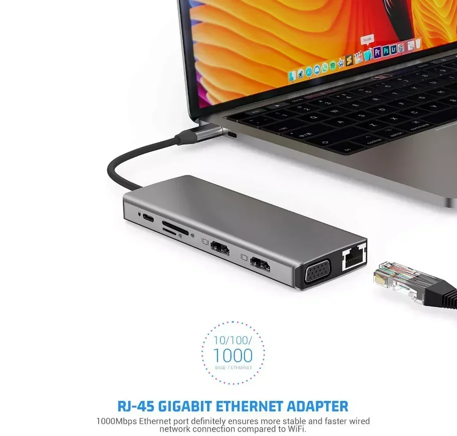 

Док-станция типа C 12 в 1, 2 hdtv USB C 100 Вт PD VGA Ethernet MST для USB C концентратора для поверхности/Dell // HP // Dell/Surface