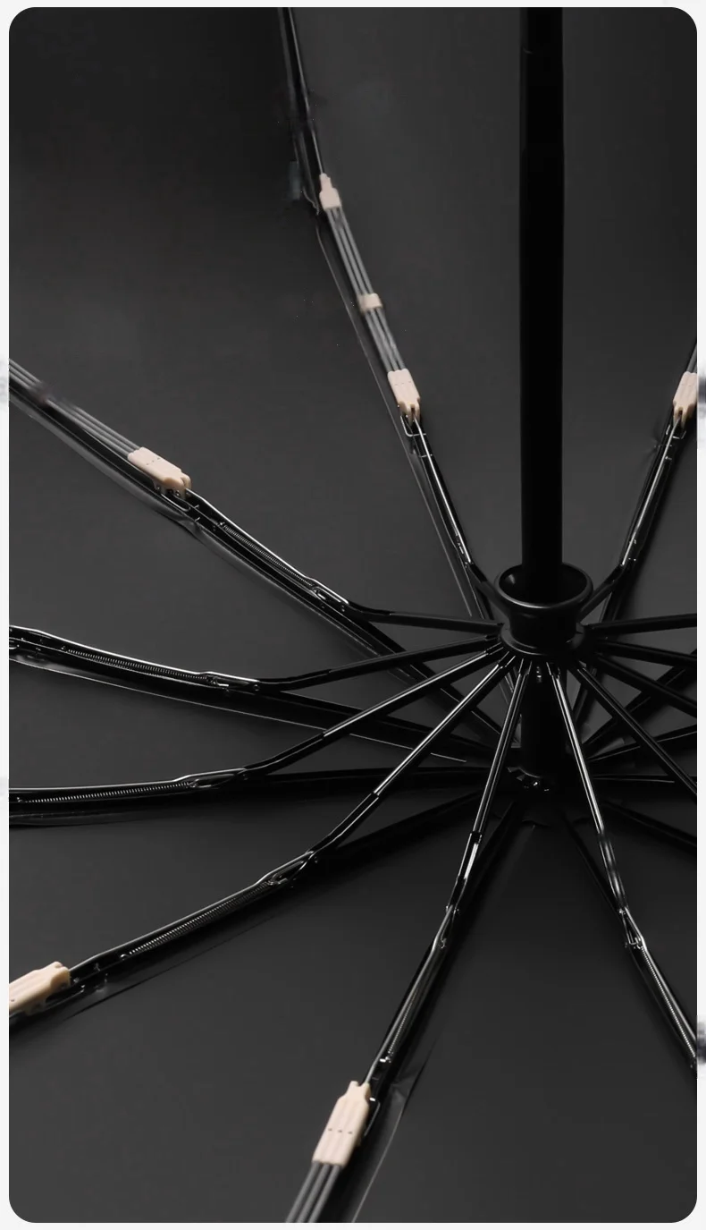 Extra Large 12-Bone Fully Automatic Folding Umbrella – Windproof Portable Rain Umbrella with Dual-Use Reverse Design & Black Glue UV Protection