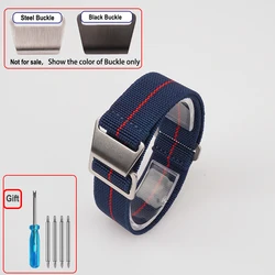 Vintage - Inspired French Paratrooper Elastic Nylon Watch Strap - Durable Ballistic Fabric Wristband for 22mm (Blue red)