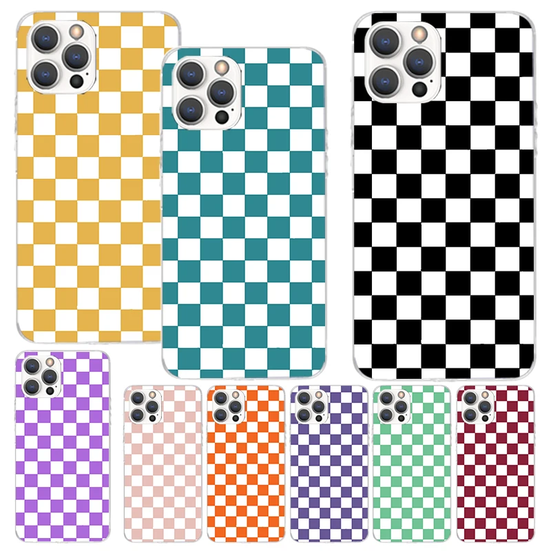 Retro Classic Chess Board Grid Print Custodia Morbida Per Iphone 11 13 14 Pro Max 15 Art 12 Mini Phone Shell Xs Xr X Se 7 Plus 8 Patter