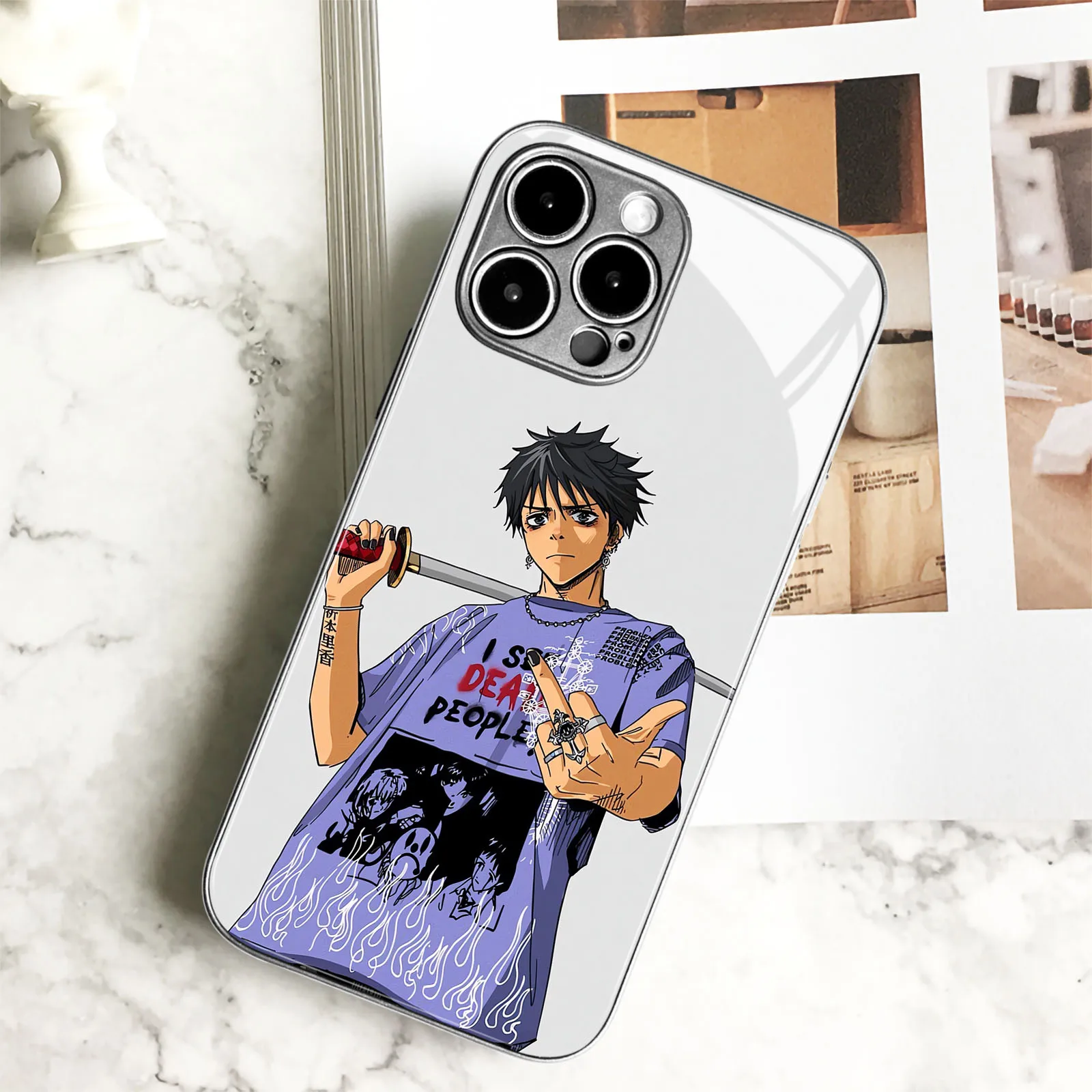Yuta Okkotsu аниме ТПУ закаленное стекло цвета манга Серебряный чехол для телефона iPhone 15 14 11 Pro Max 7 8 15 Plus 12 13 Mini Xr Xs