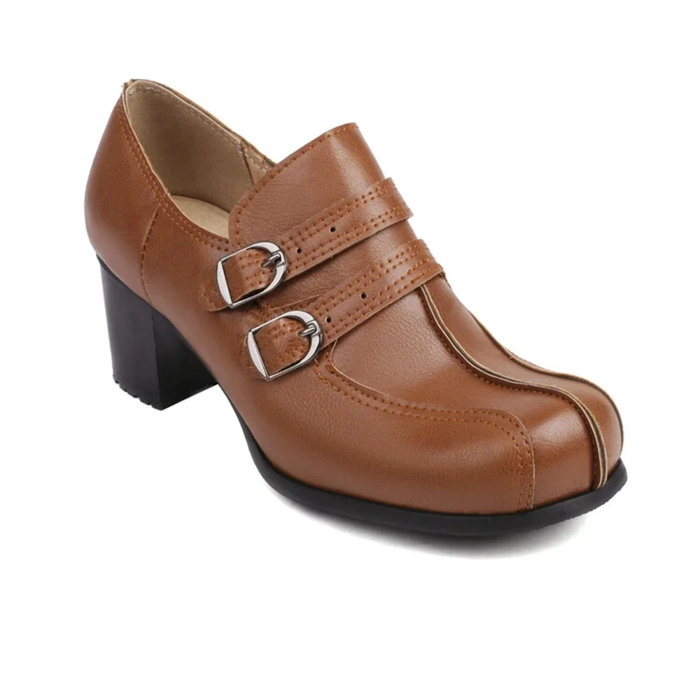 

BLXQPYT Zapatos De Mujer Retro College Style Pumps Fashion Round Toe Black Heels Platform Shoes for Women Big Size 32-48 W6
