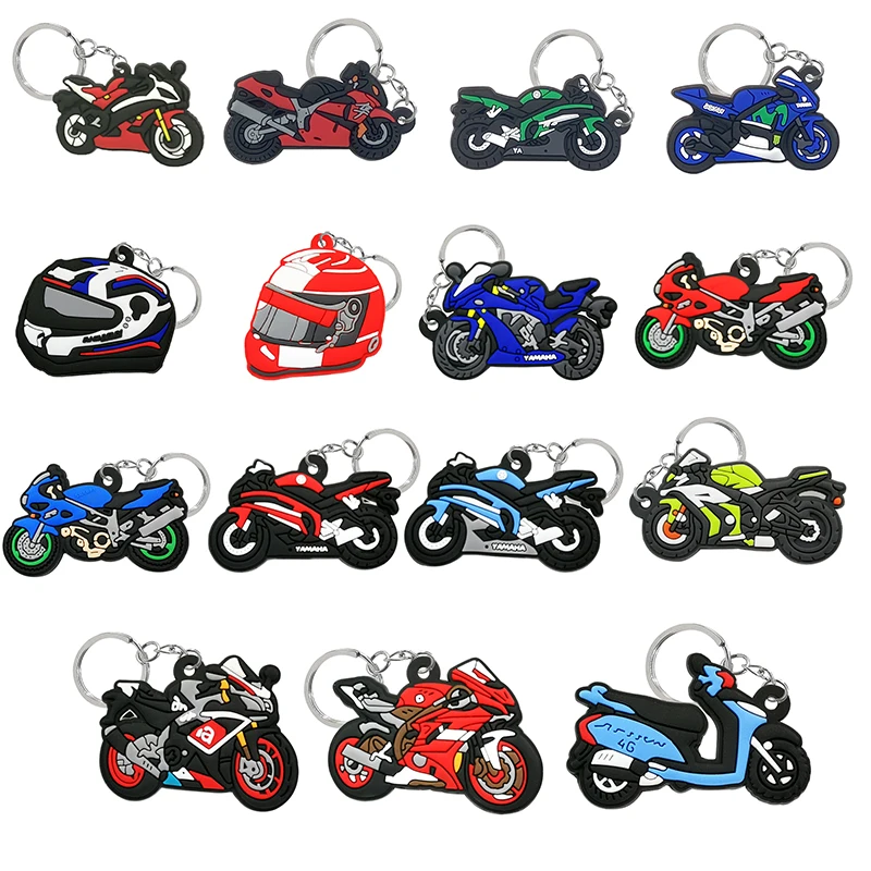 50PCS PVC Keychain Fashion Design Motorcycles Helmet Keyring Custom Key Chain Wholesale Car Key Accessories Car Decoration Gift