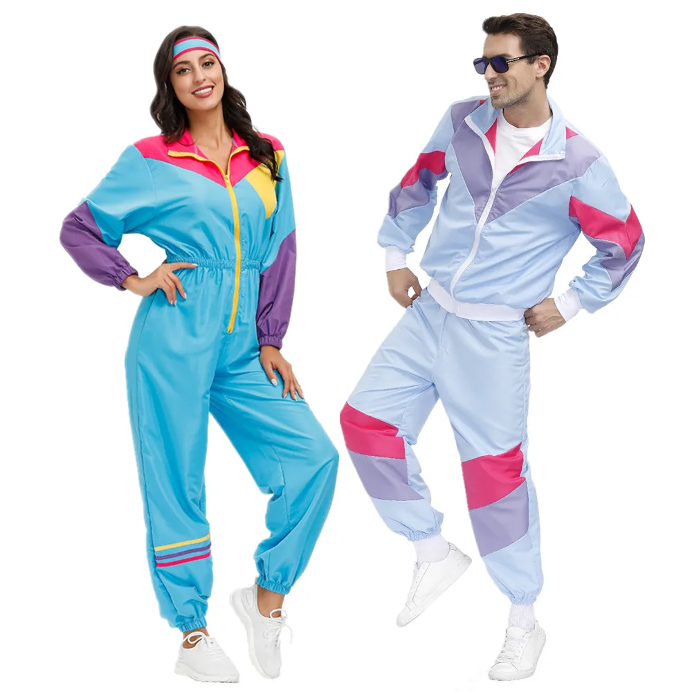 

Couples Hippie Costumes Male Women Carnival Halloween Party Vintage 70s 80s Disco Clothing Suit Rock Hippies Cosplay Outfits