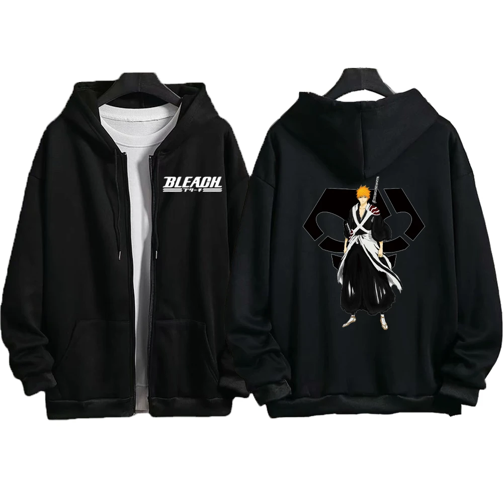 Anime Bleach Kurosaki Ichigo Graphic Print Hooded Men Women Zipper